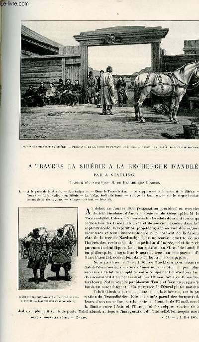 Le tour du monde - journal des voyages - nouvelle srie- livraisons n27,28,29,30 et 31 - A travers la Sibrie  la recherche d'Andre par J. Stadling, traduit et rsum par De Broche des Combes.