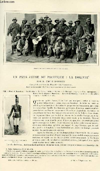 Le tour du monde - journal des voyages - nouvelle srie- livraisons n36,37 et 38 - Un pays jeune du Pacifique: la Bolivie par Emile Barbier, charg de mission du Ministre du Commerce, ancien conseiller du Commerce extrieur de la France.