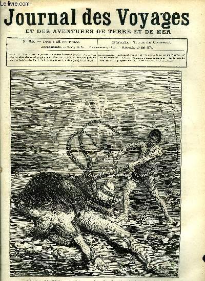 Journal des voyages et des aventures de terre et de mer n 45 - Combat avec une pieuvre - Arm de son couteau, il avait coup un des tentacules, A travers l'Australie, chapitre IV, Sur la route des grandes indes, Le dpartement de la Corse, Le tour