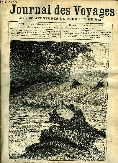 Journal des voyages et des aventures de terre et de mer n 63 - Les drames gographiques - la lame tout entire disparut dans le corps du hideux amphibie, Le volcan dans les glaces, chapitre VII, Autour du lac de Genve, A travers l'Australie, chapitre XI