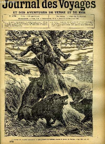 Journal des voyages et des aventures de terre et de mer n 179 - Un sige en pleine campagne - Les pcaris se rurent contre le tronc de l'arbre, L'histoire d'un petit navire, Ida Pfeiffer, V, Un mariage au Caucase, Les motions de Polydore Marasquin, III