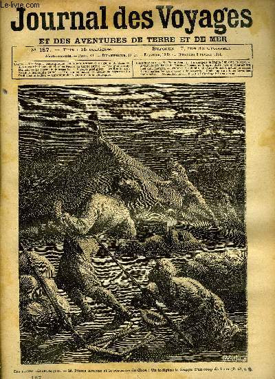 Journal des voyages et des aventures de terre et de mer n 187 - Les drames gographiques - M. Pierre Arnoux et le royaume du Choa : un indigne le frappa d'un coup de lance, Aventures prilleuses de narcisse Nicaise au Congo, II, Les brasseries de Munich