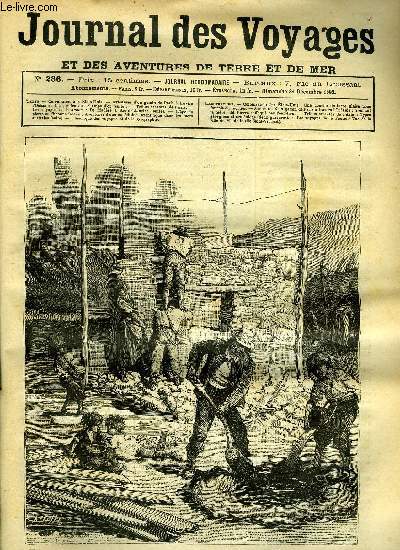 Journal des voyages et des aventures de terre et de mer n 286 - Colonisation aux Etats Unis - Une couche de terre glaise nous fournit du mortier, Les pirates des champs d'or, chapitre IX, Tribus errantes de l'Asie, Les voyages de la junon, Aventures