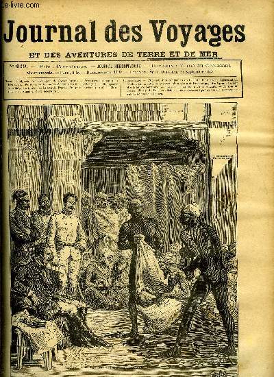 Journal des voyages et des aventures de terre et de mer n 429 - L'odysse d'un compagnon de Gorgon - deux ngres, nus comme des vers, dposrent un vieillard sur la natte du conseil, Aventures d'un gamin de paris au pays des tigres, chapitre V