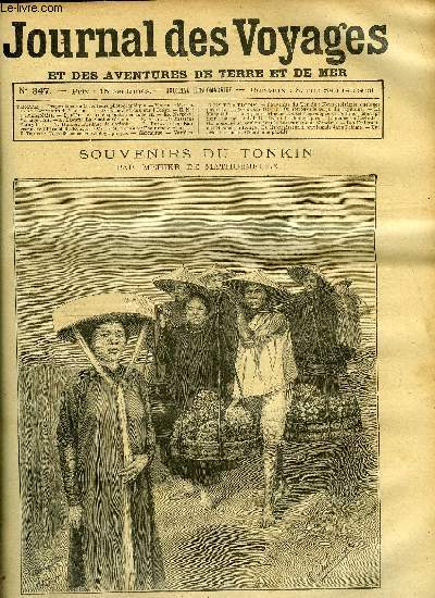 Journal des voyages et des aventures de terre et de mer n 847 - Nous croisames quelques paysans qui se rendaient au march, Souvenirs du Tonkin, Perdus sur l'ocan, chapitre XII, La mongolaise, Les lphants maraudeurs, Mariage noir, La station arienne