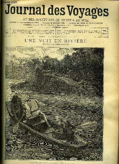 Journal des voyages et des aventures de terre et de mer n 910 - Une nuit en rivire par Brau de Saint Pol Lias, La madone des patriotes, IV, Un voyage de M. Edouard Foa, VI, Le mariage en Chine, L'hritier du rajah, XVII, Le tour de France en ballon