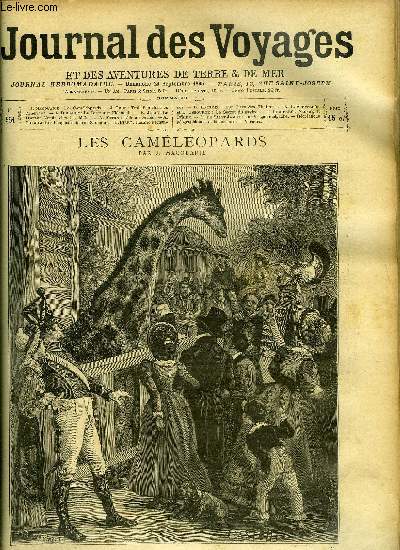 Journal des voyages et des aventures de terre et de mer n 951 - Les camlopards par J. Macquarie, Trois semaines en Amrique, III, La poste aux lphants, XII, Le docteur yersin chez les mos, XIX, Les peuplades du haut zambze, Rosario Fernandez, IV