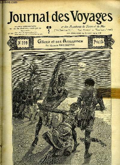 Journal des voyages et des aventures de terre et de mer n 399 - 2e srie - Ghezo et ses Amazones par Georges Brousseau, La section indienne a l'exposition de Saint Louis, L'lphant bleu, IX par Camille Debans, Le patriotisme a l'cole japonaise