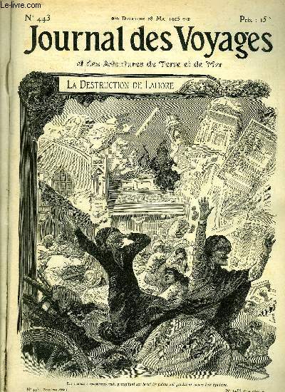 Journal des voyages et des aventures de terre et de mer n 443 - 2e srie - La destruction de Lahore par A. Leblanc, La maladie du sommeil par G. Moynet, Kadidjar la rouge, V par Georges le Faure, La danse des cus par Louis Andr, Au restaurant par Emile