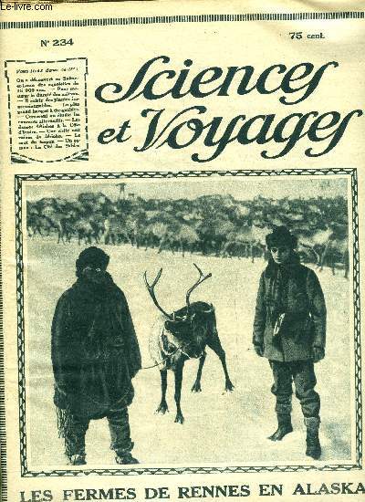 Sciences et voyages n 234 - On vient de dcouvrir en Saone et Loire des squelettes de quinze mille ans par Henry de Varigny, Les fermes de rennes en Alaska, A Sydney, en Australie, on court le derby des gosses, Une danse ftiche a la cote d'ivoire