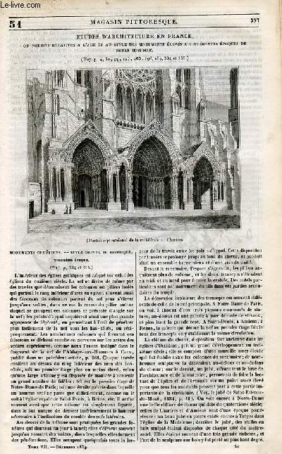 LE MAGASIN PITTORESQUE - Livraison n°051 - Etudes d'architecture en France - Monuments chrétiens - style ogival ou gothique - troisième époque,suite.