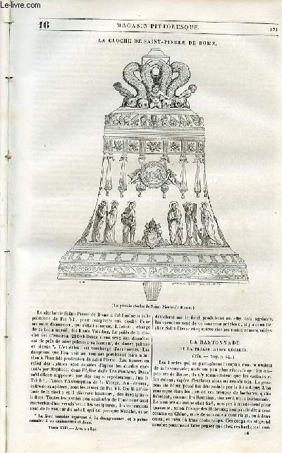 LE MAGASIN PITTORESQUE - Livraison n°016 - La cloche de SAint Pierre de Rome.