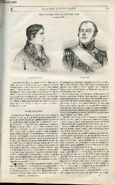 LE MAGASIN PITTORESQUE - Livraison n004 - Ncrologie franaise de 1840, premier article ,  suivre.