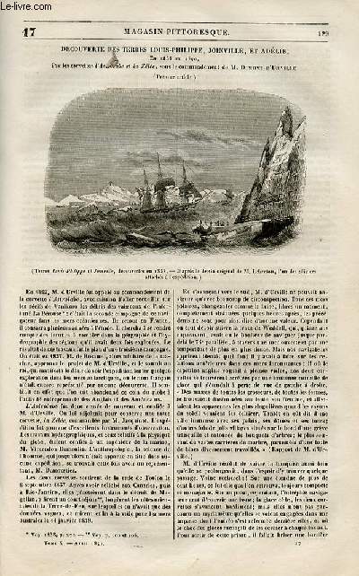 LE MAGASIN PITTORESQUE - Livraison n°017 - Découverte des terres Louis Philippe , Joinville et Adélie en 1838 et en 1840 par les corvettes l'Astrolabe et la Zelée sous le commandement de Dumont d'Urville, à suivre.