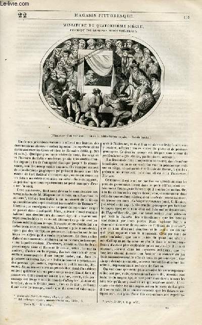 LE MAGASIN PITTORESQUE - Livraison n022 - Miniature du quatorzime sicle figurant une reprsentation thatrale.