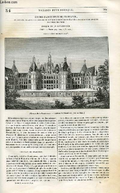 LE MAGASIN PITTORESQUE - Livraison n034 - Etudes d'architecture en France - poque de la Renaissance,suite - Suite du rgne de Franois Premier.