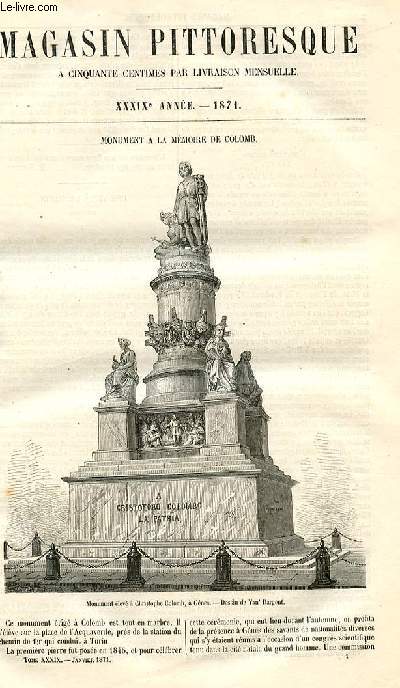 LE MAGASIN PITTORESQUE - Livraison n01 - Monument  la mmoire de Colomb.