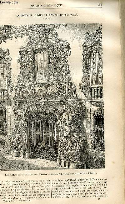 LE MAGASIN PITTORESQUE - Livraison n°39 - La porte de l'hôtel du marquis de Dos Aguas à valence.