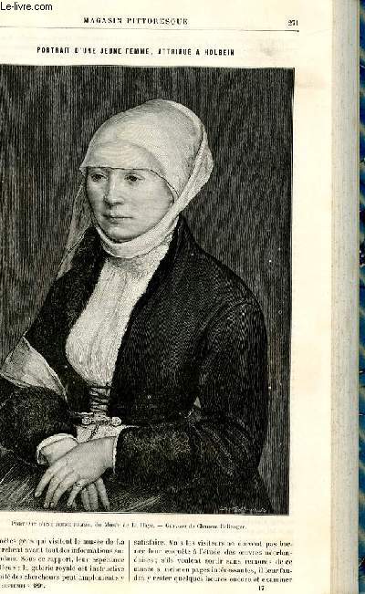 LE MAGASIN PITTORESQUE - Livraison n17 - Portrait d'une jeune femme , attribu  Holbein.