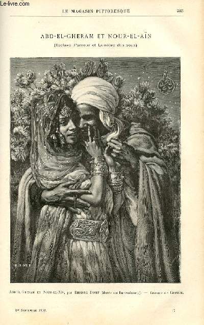 LE MAGASIN PITTORESQUE - Livraison n17 - Abd-El-Gheram et Nour-El-An (esclave d'amour et lumire des yeux), tableau par Etienne Dinet , grav par Crosbie.