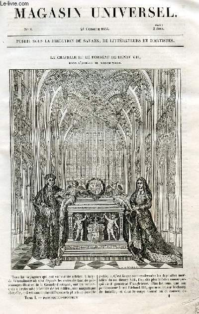 Le magasin universel - tome premier - Livraison n01 - La chapelle et le tombeau de Henry VII, dans l'abbaye de Westminster.
