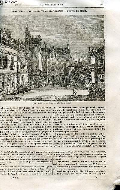 Le magasin universel - tome premier - Livraison n36 - Monuments de Paris - Le palais des thermes - l'htel de Cluny.