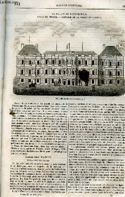 Le magasin universel - tome second - Livraison n32 - Le palais du Luxembourg - salle du procs - histoire de la Pairie en France.