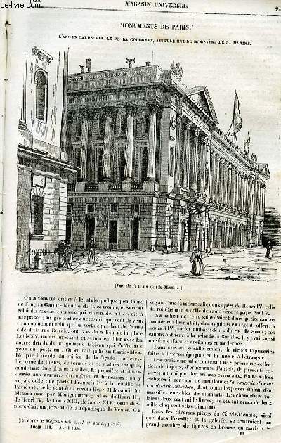 Le magasin universel - tome troisime - Livraison n31 - Monuments de PAris - L'ancien garde-meuble de la Couronne, auujourd'hui le ministre de la marine.