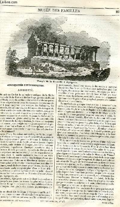 Le muse des familles - lecture du soir - 1re srie - livraison n12 - Antiquits pittoresques - Agrigente.