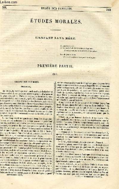 Le muse des familles - lecture du soir - 1re srie - livraisons n45,46 et 47 - Etudes morales - L'enfant sans mre par Henry Berthou,roman..