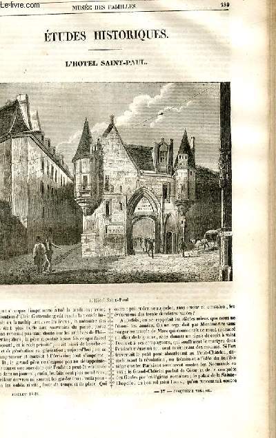 Le muse des familles - lecture du soir - 1re srie - livraison n37 - Etudes historiques - L'htel Saint Paul par Paul L. Jacob.