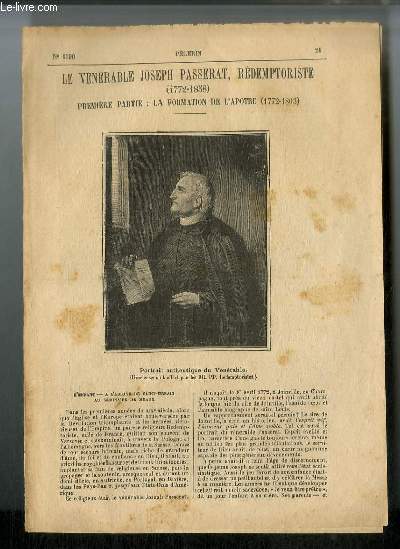 Vies des Saints n 1590 et 1591 - Nouvelle srie - Le vnrable Joseph Passerat, rdemptoriste (1772-1858) - premire partie : la formation de l'apotre (1772-1803), deuxime partie : l'apotre (1803-1858)