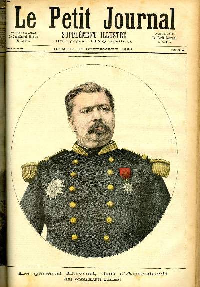 LE PETIT JOURNAL - supplment illustr numro 43 - LE GENERAL DAVOUT, DUC D'AUERSTAEDT (LES COMMANDANTS D'ARMEE) - INCENDIE DANS UNE MENAGERIE A MONTCEAU-LES-MINES