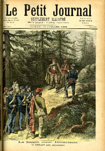 LE PETIT JOURNAL - supplment illustr numro 86 - LE BANDIT CORSE BELLACOSCIA SE RENDANT AUX GENDARMES - MORT D'ELISABETH D'ANGLETERRE (TABLEAU DE PAUL DELAROCHE)