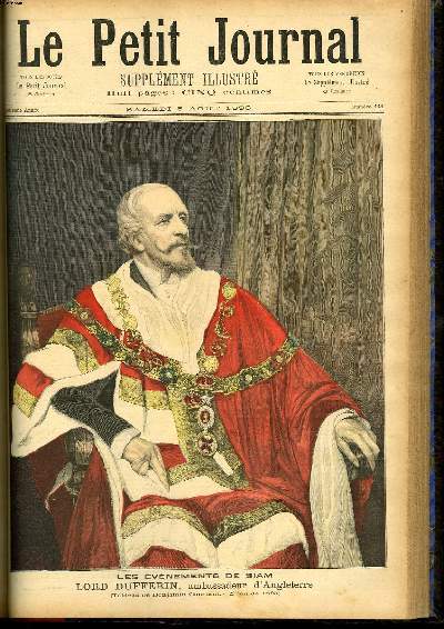 LE PETIT JOURNAL - supplment illustr numro 141 - LES EVENEMENTS DE SIAM: LORD DUFFERIN, AMBASSADEUR D'ANGLETERRE, TABLEAU DE BENJAMIN CONSTANT - LE PAI-PI-BRI AU JARDIN D'ACCLIMATATION