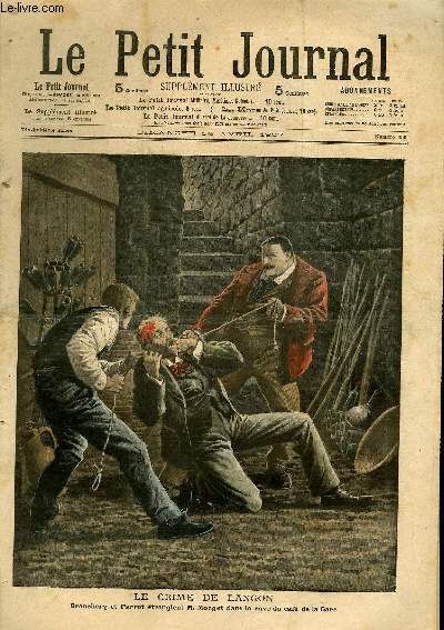 LE PETIT JOURNAL - supplment illustr numro 856 - LE CRIME DE LANGON: BRANCHERY ET PARROT ETRANGLENT M. MONGET DANS LA CAVE DU CAFE DE LA GARE - PANIQUE DANS UN ETABLISSEMENT DE BAINS
