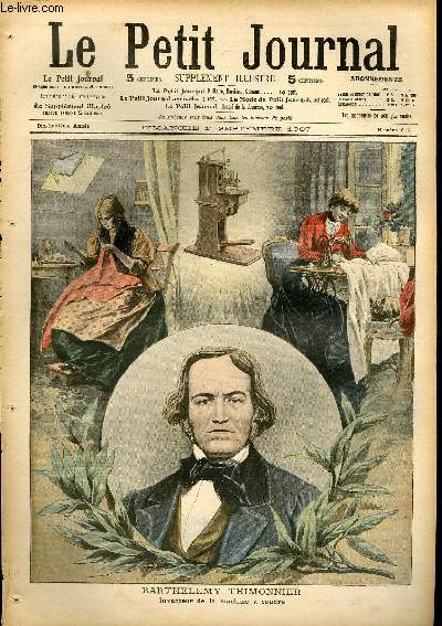 LE PETIT JOURNAL - supplment illustr numro 876 - BARTHELEMY THIMONNIER: INVENTEUR DE LA MACHINE A COUDRE - INSTANT CRITIQUE: UN AEROSTAT TOMBE SUR LA VOIE FERREE AU MOMENT DE L'ARRIVEE D'UN RAPIDE