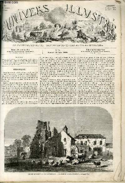 L'UNIVERS ILLUSTRE - PREMIERE ANNEE N 5 - Champ de bataille de Waterloo - la ferme d'Hougoumont.