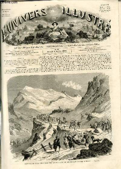L'UNIVERS ILLUSTRE - DEUXIEME ANNEE N 60 - Passage du Mont Cenis par des corps franais rejoignant l'arme d'Italie.