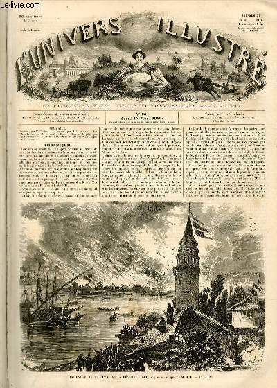 L'UNIVERS ILLUSTRE - TROISIEME ANNEE N 96 - Incendie de Galata, le 13 Fvrier 1860, d'aprs un croquis de M. A. F.