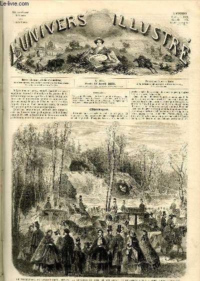 L'UNIVERS ILLUSTRE - TROISIEME ANNEE N 100 - La promenade de Longchamps, devant la cascade du bois de boulogne, le vendredi Saint 6 Avril 1860.