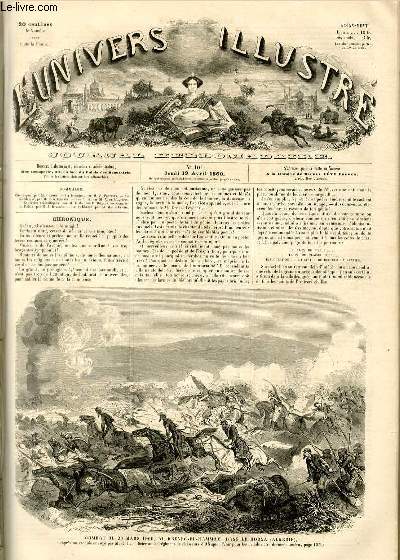 L'UNIVERS ILLUSTRE - TROISIEME ANNEE N 101 - Combat du 23 Mars 1860, au Kreneg-el-Hammam, dans le Hodna (Algrie), d'aprs un croquis envoy par M.C.L., officier au 3e rgiment de chasseurs d'Afrique (voir pour les dtails notre dernier numro, page 155)