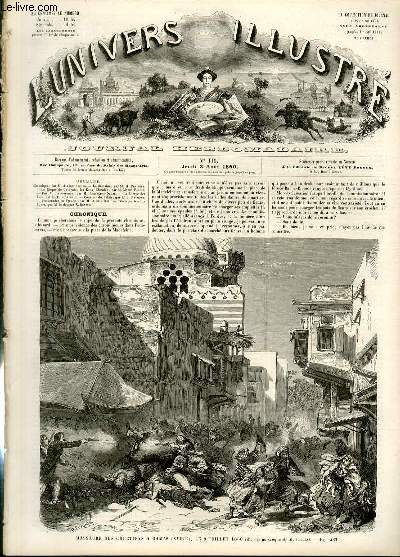 L'UNIVERS ILLUSTRE - TROISIEME ANNEE N 116 - Massacre des chrtiens  Damas (Syrie), le 9 Juillet 1860 (d'aprs un croquis de M.Belbz).