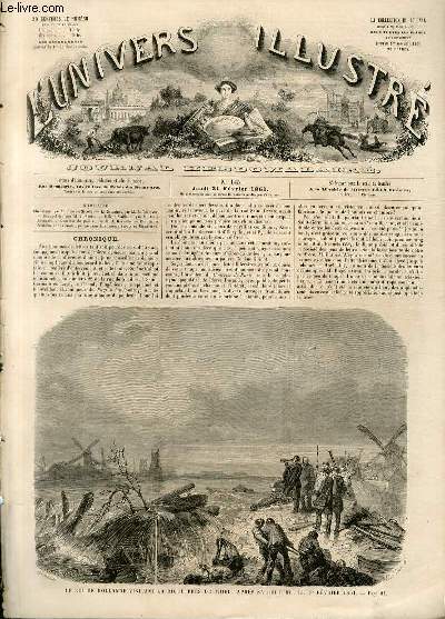 L'UNIVERS ILLUSTRE - QUATRIEME ANNEE N 145 - Le roi de Hollande visitant la digue prs de Thiel, aprs sa rupture, le 1er Fvrier 1861.