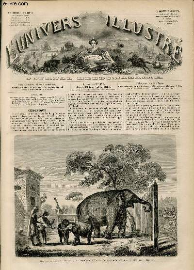 L'UNIVERS ILLUSTRE - SIXIEME ANNEE N 288 Mnagerie du Jardin des Plantes - Girafes et Elphants envoys d'Egypte par le Vice-Roi.