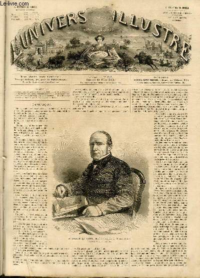 L'UNIVERS ILLUSTRE - SEPTIEME ANNEE N 312 - M. Ernest le Sourd, directeur-fondateur de l'Univers Illustr, dcd  Paris le 8 mars 1864.