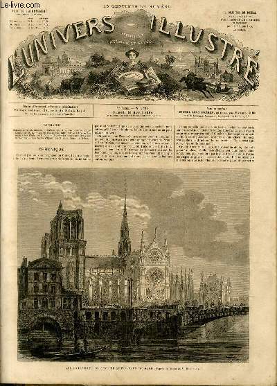 L'UNIVERS ILLUSTRE - SEPTIEME ANNEE N 320 - Vue extrieur de l'Eglise Notre-Dame de Paris, d'aprs un dessin de M.Bertrand.