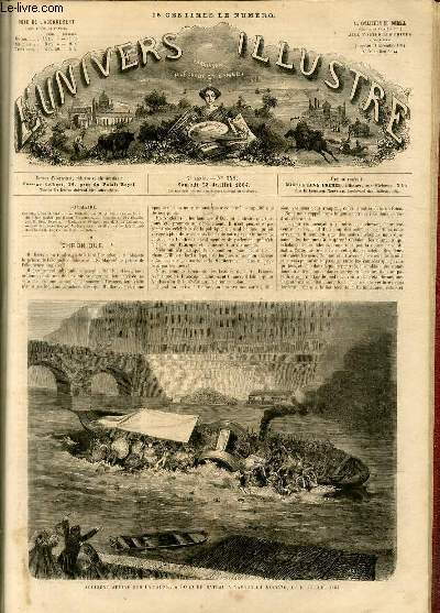 L'UNIVERS ILLUSTRE - SEPTIEME ANNEE N 348 - Accident arriv sur la Saone,  bord du bateau  vapeur la Mouche, le 10 Juillet 1864.