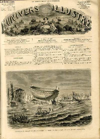 L'UNIVERS ILLUSTRE - SEPTIEME ANNEE N 369 - Lancement du vaisseau L'Intrpide,  Rochefort, le 17 septembre 1864, d'aprs un croquis de M.Garnier, professeur de dessin au Collge.