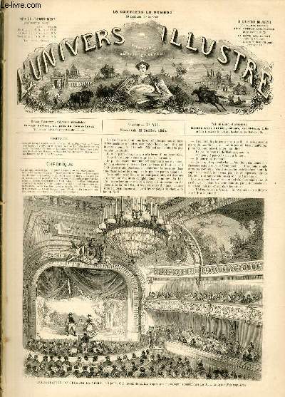 L'UNIVERS ILLUSTRE - HUITIEME ANNEE N 451 Inauguration du thtre de Vichy, le 2 Juillet 1865